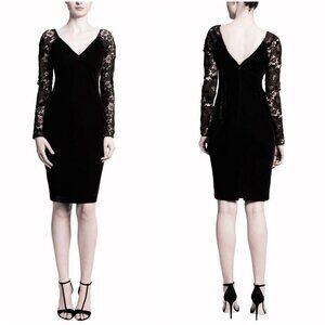 NWT Badgley Mischka Black Velvet and Lace Cocktail Dress $495